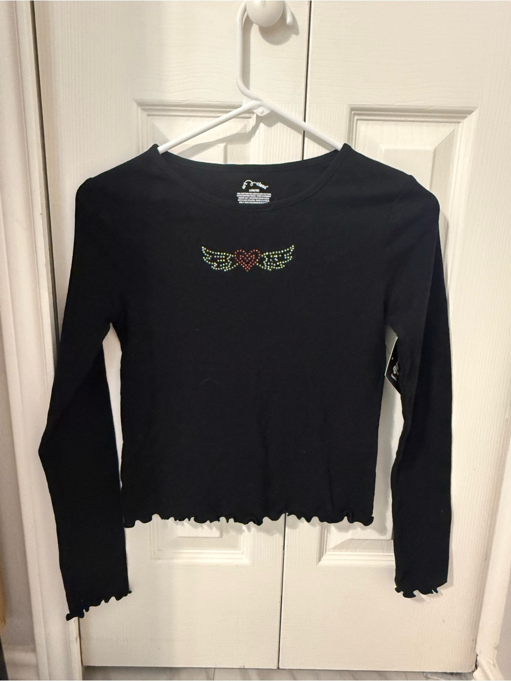 art class Girls Black Graphic Tee with Ruffled Edges